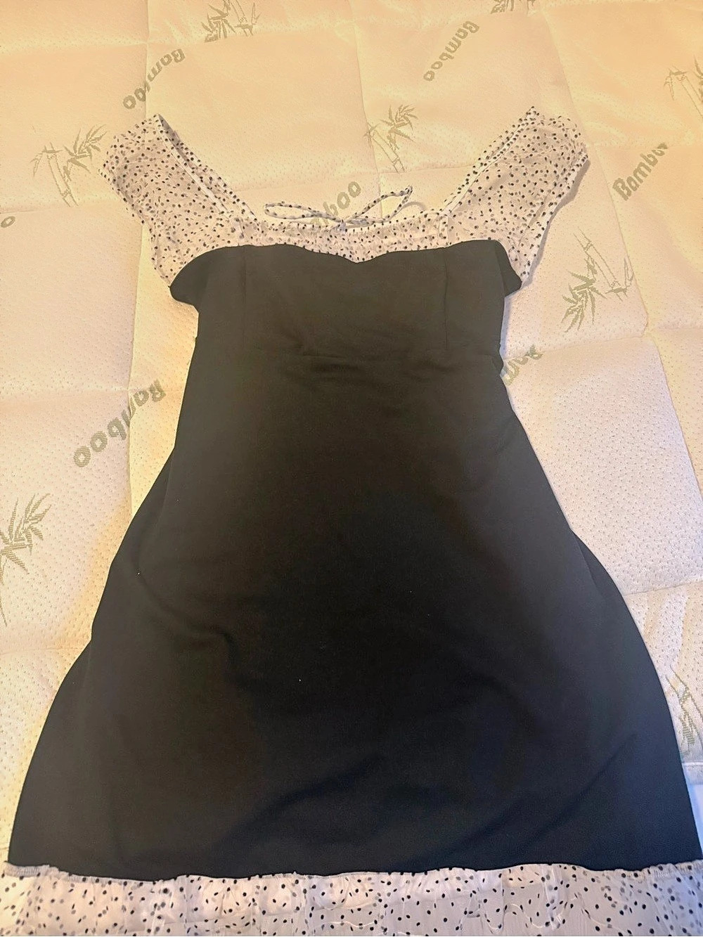 American Eagle Lace Polka Dot Mini Dress in Black & White Size Medium